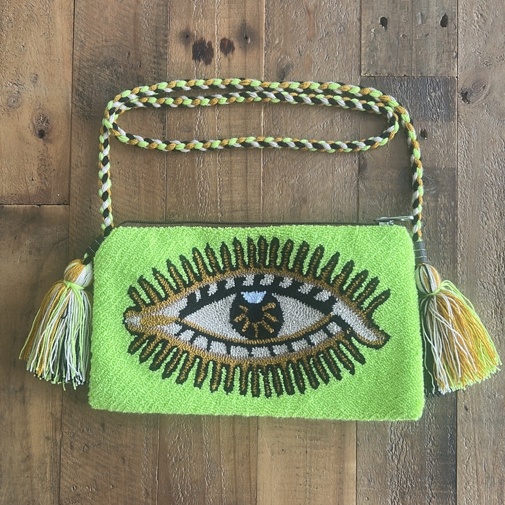Gorgeous Evil eye crossbody Clutch wayuu Bag neon yellow